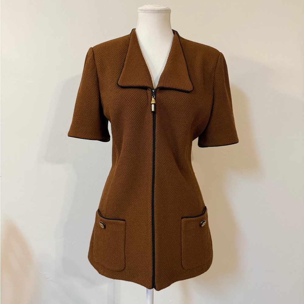 St. John Collection by Marie Gray Brown Knit Zip Jacket Topper Blazer Size 10